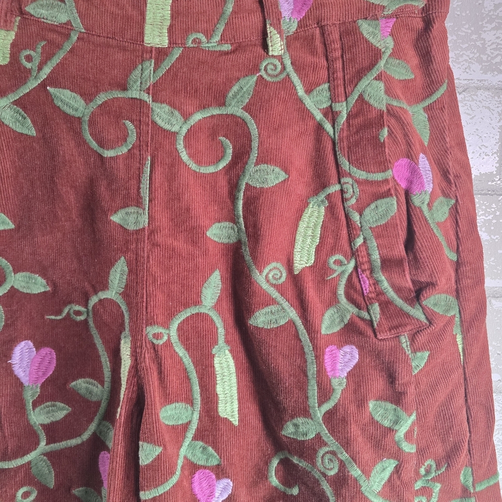 Samantha Pleet Sweet Pea Embroidered Plank Pants Wide Leg Sienna Brown Size 26/8 - Picture 7 of 15
